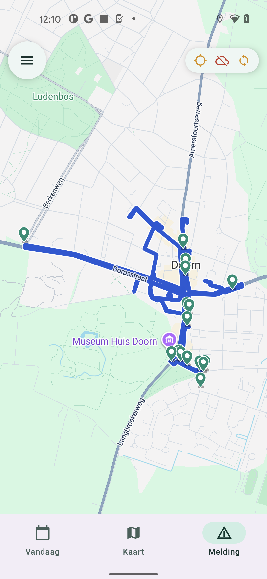 Routeoverzicht in de VeegTracker Pro app